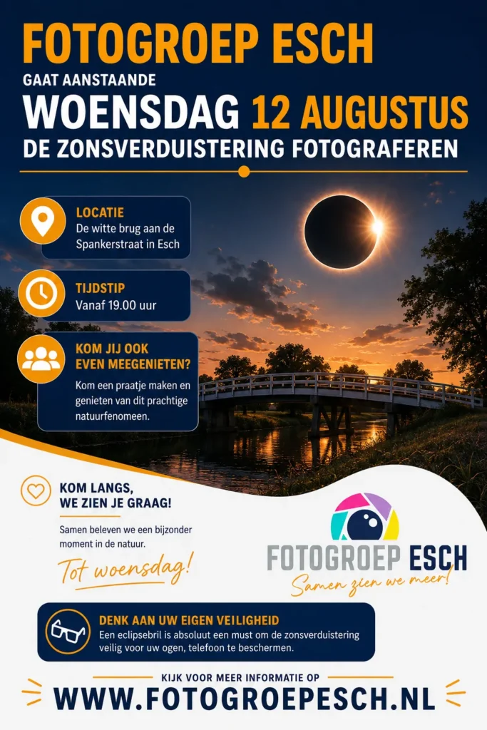 Uitnodiging Fotogroep Esch - Zonsverduistering woensdag 12 augustus 2026